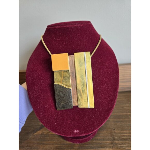 Vintage Mixed Metal & Bakelite/Catalin Necklace Art Deco/Modernist Early Plastic - Picture 3 of 10